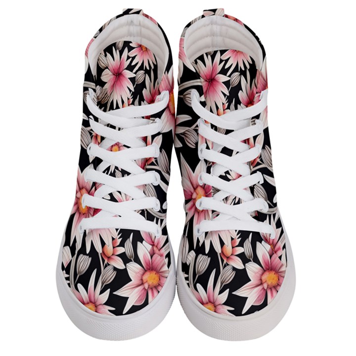 Charming and Celestial Watercolor Flowers Women s Hi-Top Skate Sneakers