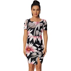 Charming And Celestial Watercolor Flowers Fitted Knot Split End Bodycon Dress