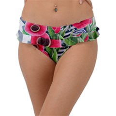 Cherished Blooms – Watercolor Flowers Botanical Frill Bikini Bottoms by GardenOfOphir