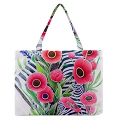 Cherished Blooms – Watercolor Flowers Botanical Zipper Medium Tote Bag by GardenOfOphir