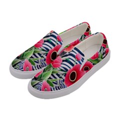 Cherished Blooms – Watercolor Flowers Botanical Women s Canvas Slip Ons by GardenOfOphir