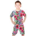 Cherished Blooms – Watercolor Flowers Botanical Kids  Tee and Shorts Set View1