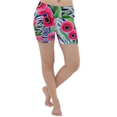 Cherished Blooms – Watercolor Flowers Botanical Lightweight Velour Yoga Shorts by GardenOfOphir