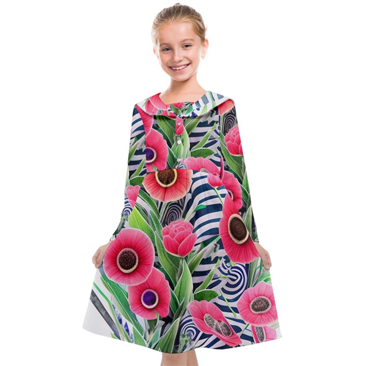 Cherished Blooms – Watercolor Flowers Botanical Kids  Midi Sailor Dress