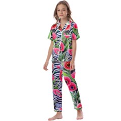 Cherished Blooms – Watercolor Flowers Botanical Kids  Satin Short Sleeve Pajamas Set