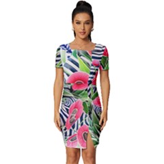 Cherished Blooms – Watercolor Flowers Botanical Fitted Knot Split End Bodycon Dress