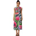 Cherished Blooms – Watercolor Flowers Botanical Sleeveless Round Neck Midi Dress View1