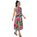 Cherished Blooms – Watercolor Flowers Botanical Sleeveless Round Neck Midi Dress View3