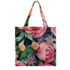 Darling And Dazzling Watercolor Flowers Zipper Grocery Tote Bag by GardenOfOphir