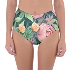 Darling And Dazzling Watercolor Flowers Reversible High-waist Bikini Bottoms by GardenOfOphir