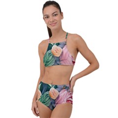 Darling And Dazzling Watercolor Flowers High Waist Tankini Set by GardenOfOphir