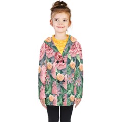 Darling And Dazzling Watercolor Flowers Kids  Double Breasted Button Coat by GardenOfOphir