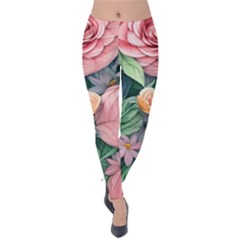 Darling And Dazzling Watercolor Flowers Velvet Leggings by GardenOfOphir