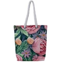 Darling And Dazzling Watercolor Flowers Full Print Rope Handle Tote (small) by GardenOfOphir