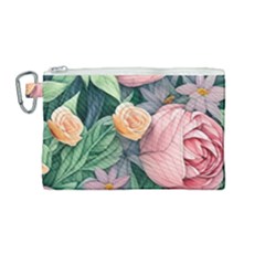 Darling And Dazzling Watercolor Flowers Canvas Cosmetic Bag (medium) by GardenOfOphir