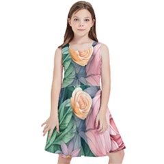 Darling And Dazzling Watercolor Flowers Kids  Skater Dress by GardenOfOphir