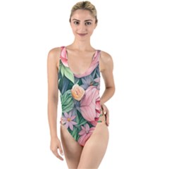 Darling And Dazzling Watercolor Flowers High Leg Strappy Swimsuit by GardenOfOphir