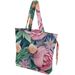 Darling And Dazzling Watercolor Flowers Drawstring Tote Bag by GardenOfOphir