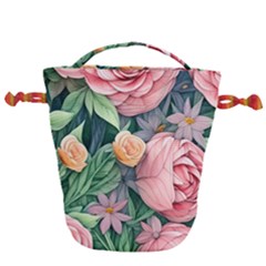 Darling And Dazzling Watercolor Flowers Drawstring Bucket Bag by GardenOfOphir