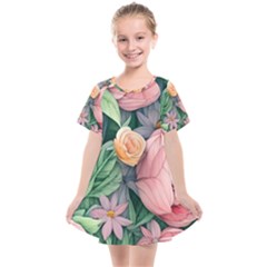 Darling And Dazzling Watercolor Flowers Kids  Smock Dress by GardenOfOphir