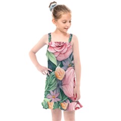 Darling And Dazzling Watercolor Flowers Kids  Overall Dress by GardenOfOphir