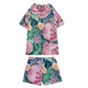 Darling and Dazzling Watercolor Flowers Kids  Swim Tee and Shorts Set View2