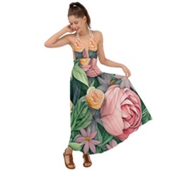 Darling And Dazzling Watercolor Flowers Backless Maxi Beach Dress by GardenOfOphir