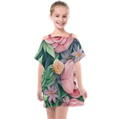 Darling And Dazzling Watercolor Flowers Kids  One Piece Chiffon Dress by GardenOfOphir