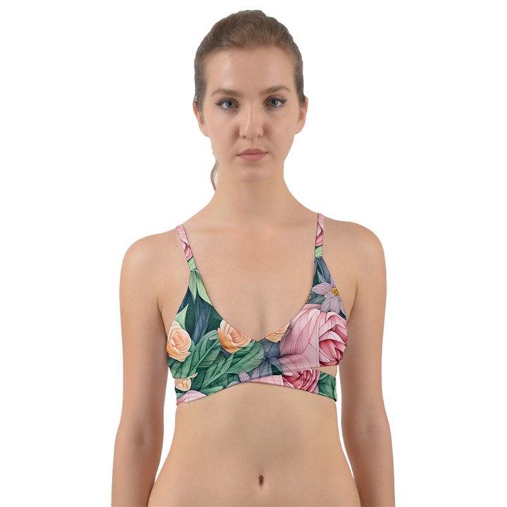 Darling and Dazzling Watercolor Flowers Wrap Around Bikini Top