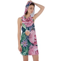 Darling And Dazzling Watercolor Flowers Racer Back Hoodie Dress by GardenOfOphir