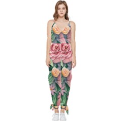 Darling And Dazzling Watercolor Flowers Sleeveless Tie Ankle Chiffon Jumpsuit by GardenOfOphir