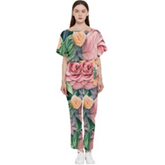 Darling And Dazzling Watercolor Flowers Batwing Lightweight Chiffon Jumpsuit by GardenOfOphir