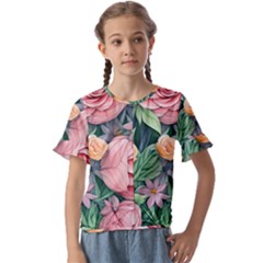 Darling And Dazzling Watercolor Flowers Kids  Cuff Sleeve Scrunch Bottom Tee