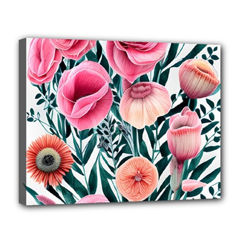 Cheerful Watercolors – Flowers Botanical Canvas 14  X 11  (stretched) by GardenOfOphir