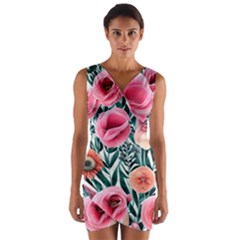 Cheerful Watercolors – Flowers Botanical Wrap Front Bodycon Dress by GardenOfOphir