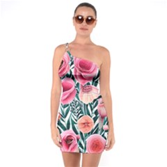 Cheerful Watercolors – Flowers Botanical One Soulder Bodycon Dress by GardenOfOphir