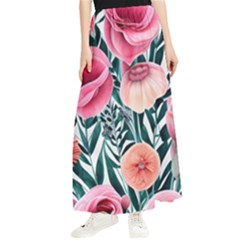 Cheerful Watercolors – Flowers Botanical Maxi Chiffon Skirt by GardenOfOphir