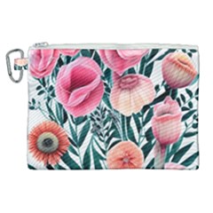 Cheerful Watercolors – Flowers Botanical Canvas Cosmetic Bag (xl) by GardenOfOphir