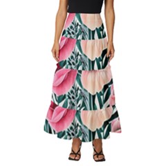 Cheerful Watercolors – Flowers Botanical Tiered Ruffle Maxi Skirt