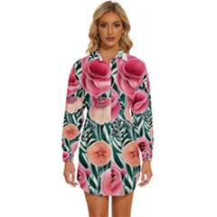 Cheerful Watercolors – Flowers Botanical Womens Long Sleeve Shirt Dress