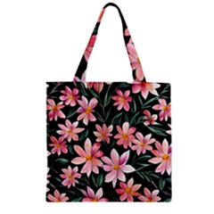 Classy Botanicals – Watercolor Flowers Botanical Zipper Grocery Tote Bag by GardenOfOphir