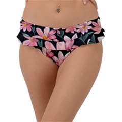 Classy Botanicals – Watercolor Flowers Botanical Frill Bikini Bottoms by GardenOfOphir