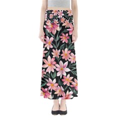 Classy Botanicals – Watercolor Flowers Botanical Full Length Maxi Skirt by GardenOfOphir