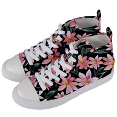 Classy Botanicals – Watercolor Flowers Botanical Women s Mid-top Canvas Sneakers by GardenOfOphir