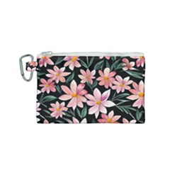 Classy Botanicals – Watercolor Flowers Botanical Canvas Cosmetic Bag (small) by GardenOfOphir