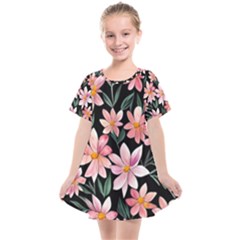 Classy Botanicals – Watercolor Flowers Botanical Kids  Smock Dress by GardenOfOphir