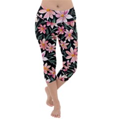 Classy Botanicals – Watercolor Flowers Botanical Lightweight Velour Capri Yoga Leggings by GardenOfOphir