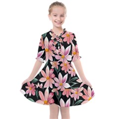 Classy Botanicals – Watercolor Flowers Botanical Kids  All Frills Chiffon Dress