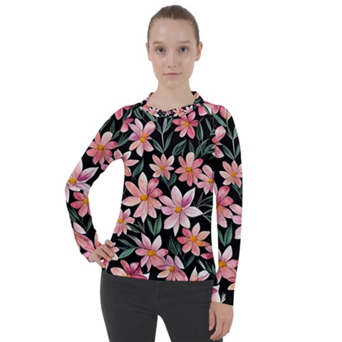 Classy Botanicals – Watercolor Flowers Botanical Women s Pique Long Sleeve Tee by GardenOfOphir