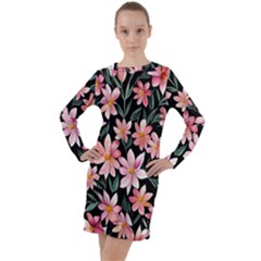 Classy Botanicals – Watercolor Flowers Botanical Long Sleeve Hoodie Dress by GardenOfOphir